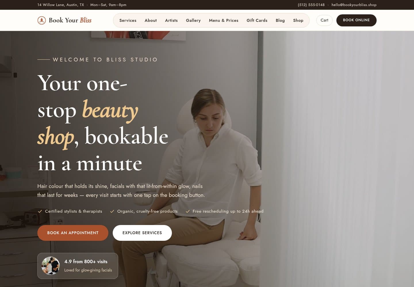 Book Your Bliss, a site published with Grigora